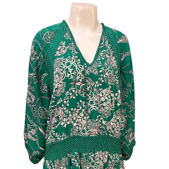 Vintage 1980s Diane Freis Green Midi Dress Nautical Baroque Print / L/XL - - Picture 2 of 4